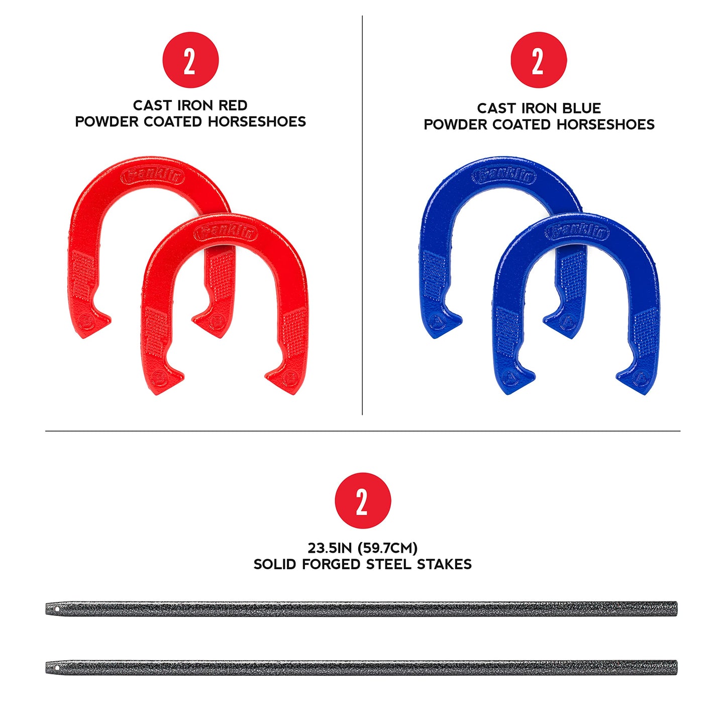 Franklin Sports Horseshoes Set - Metal Horseshoe Game Set for Adults + Kids - Official Weight Steel Construction - Beach + Lawn Outdoor Game - Intermediate
