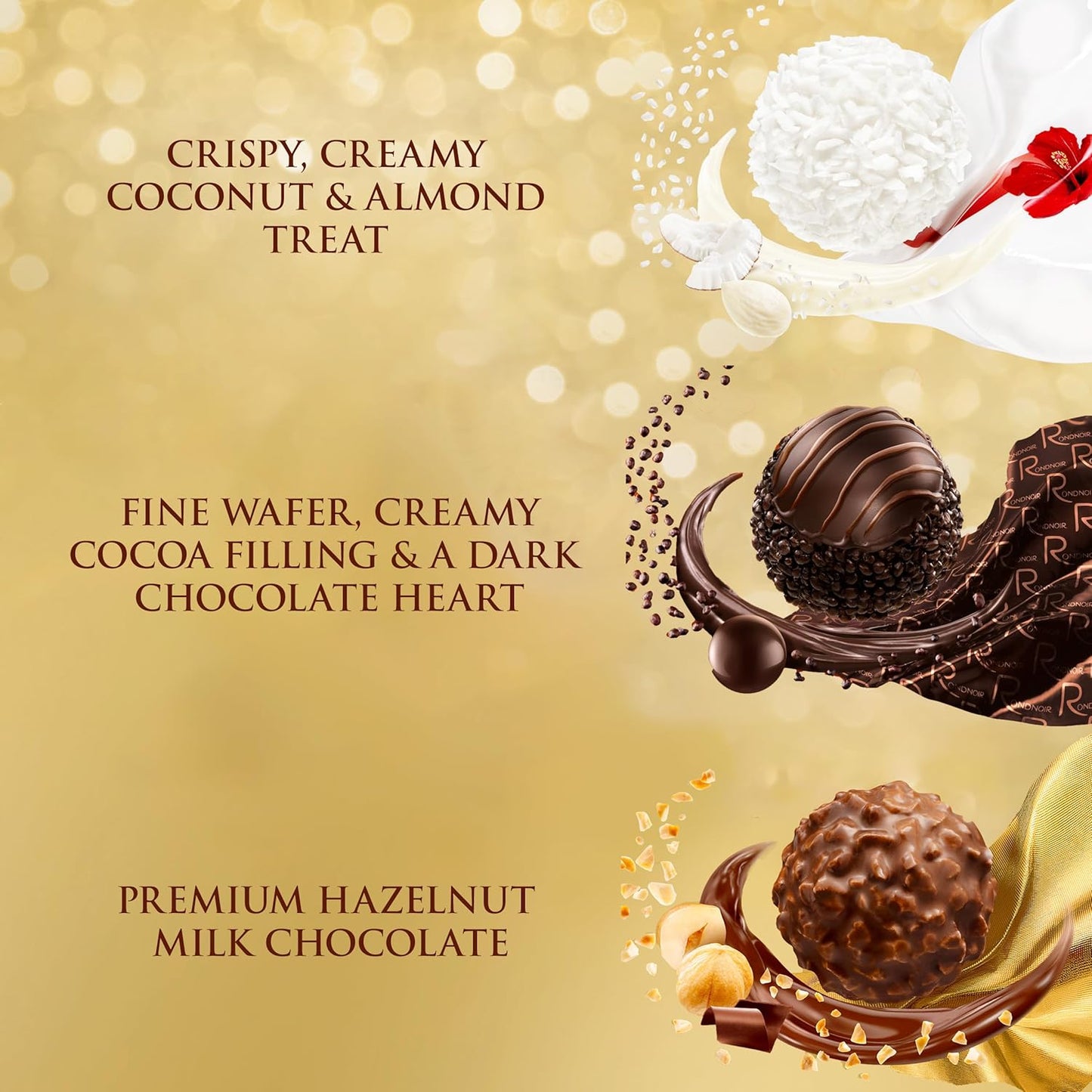 Ferrero Rocher Collection, Premium Gift Set, Hazelnut Milk Chocolate, Dark Chocolate and Coconut, 48 Count, 4.6 oz