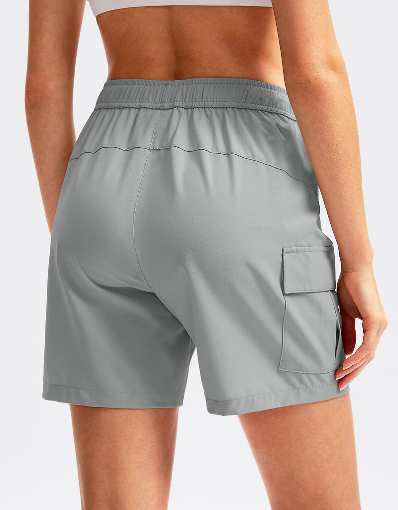 SANTINY Women's 5''/ 7''/9'' Hiking Cargo Shorts Quick Dry Lightweight Summer Shorts for Women Athletic Golf Zipper Pockets(Light Grey_M)