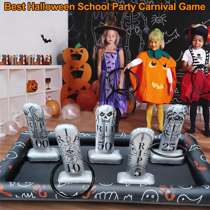 Giant Tombstone Ring Toss Games Halloween Party Game Favors for Kids Inflatable Gravestone Ring Toss Game Halloween Party Decor Outdoor Carnival Game Classroom Indoor Outdoor School Yard