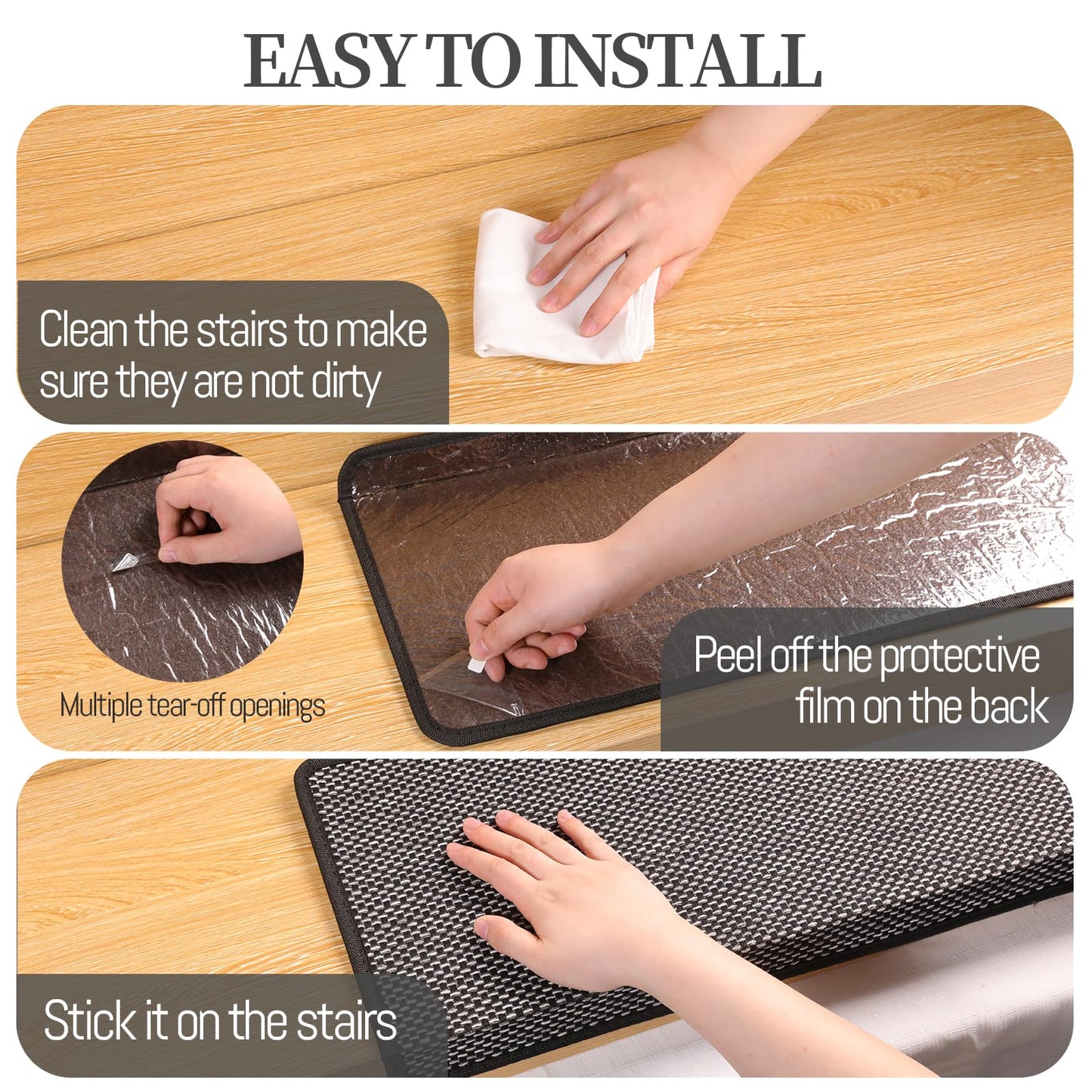 MATAHUM Bullnose Carpet Stair Treads 30" x 9.5", 14 Pcs Non Slip Stair Treads for Wooden Steps Indoor, Reusable Carpet for Stairs Runner, Edging Stair Protectors(Black)