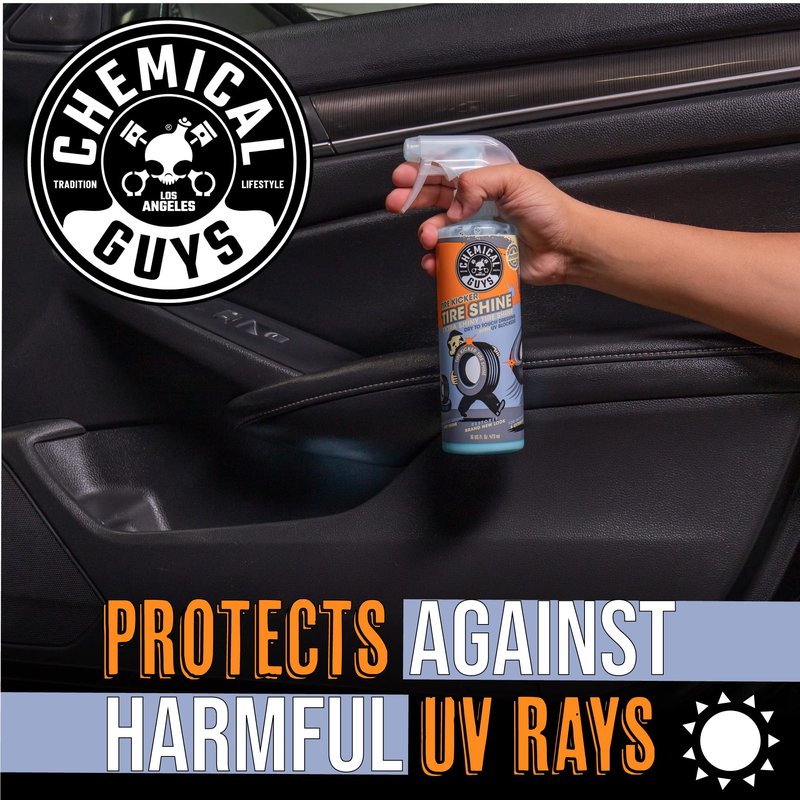 Chemical Guys Tire Kicker Sprayable Extra Glossy Tire Shine Spray, Dry-to-Touch Dressing - Restores Wet Look to Rubber, Vinyl, and Plastic, Safe for Cars, Trucks, Motorcycles, RVs, and More - 16 oz