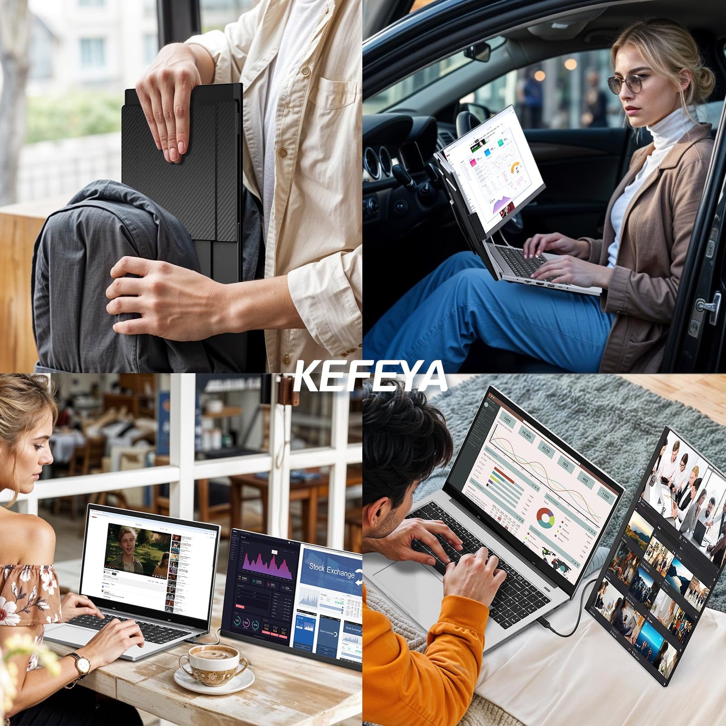KEFEYA Laptop Screen Extender, 14.2" Portable Triple Monitor for Laptop with Full HD IPS Display, Monitor Extender Compatible with Mac, Windows, Chrome, Fits 13-17 Inch Laptops