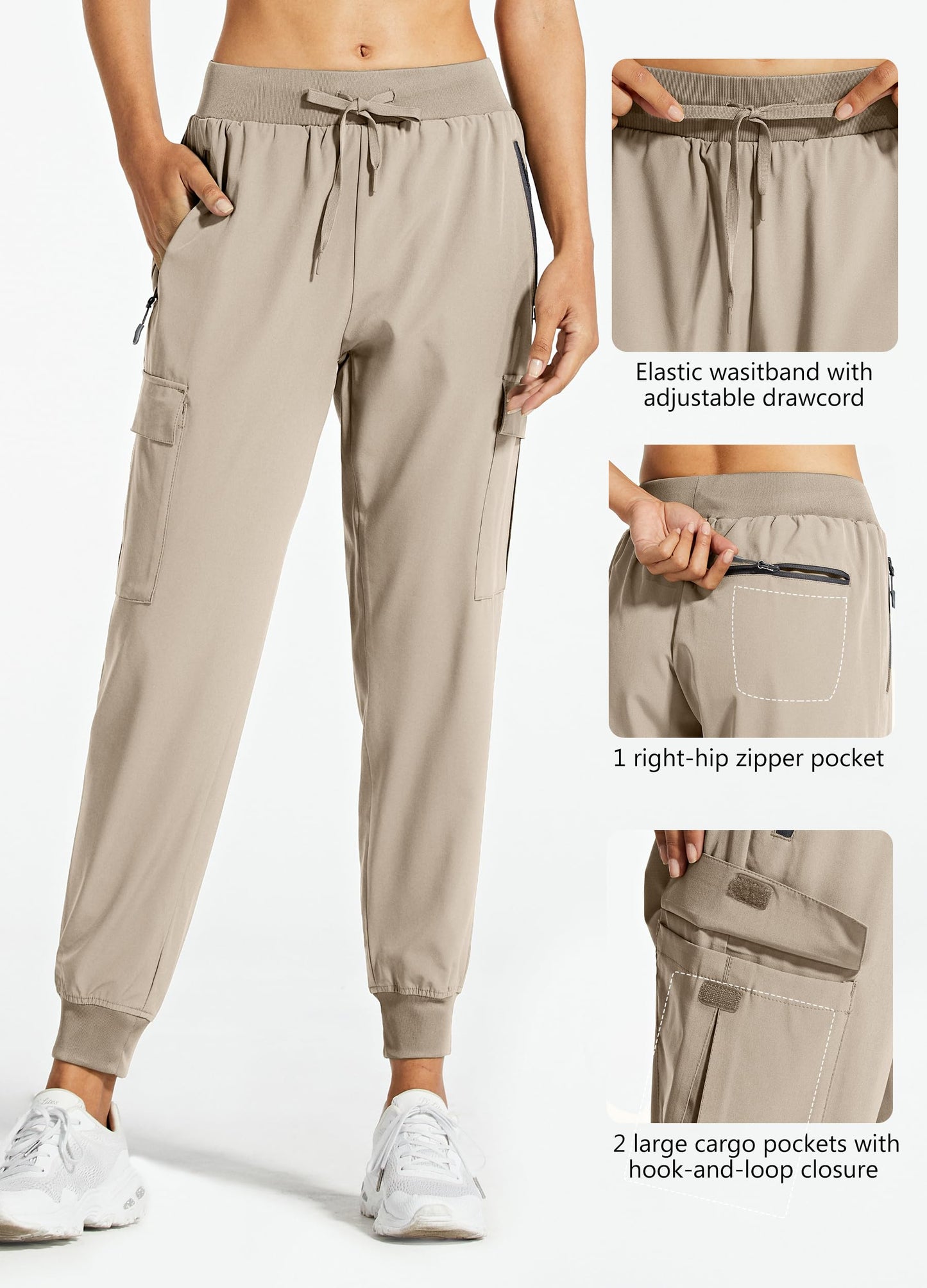 Libin Women's Cargo Joggers Lightweight Quick Dry Hiking Pants Athletic Lounge Casual Travel Tall, Medium Khaki XS