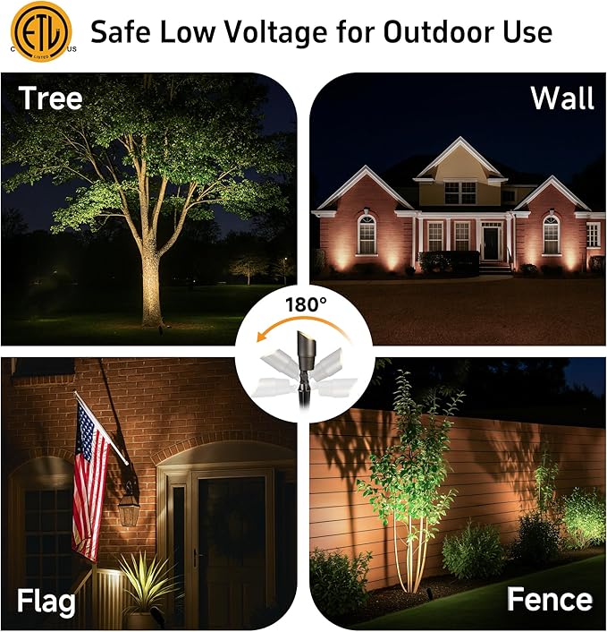 Gardenreet Solid Brass Spot Lights - Low Voltage Landscape Spotlight Outdoor, 12V LED Uplights Wired Waterproof, Electric Bronze for Patio Wall with 5000K Daylight MR16 Bulb (6 Pack)