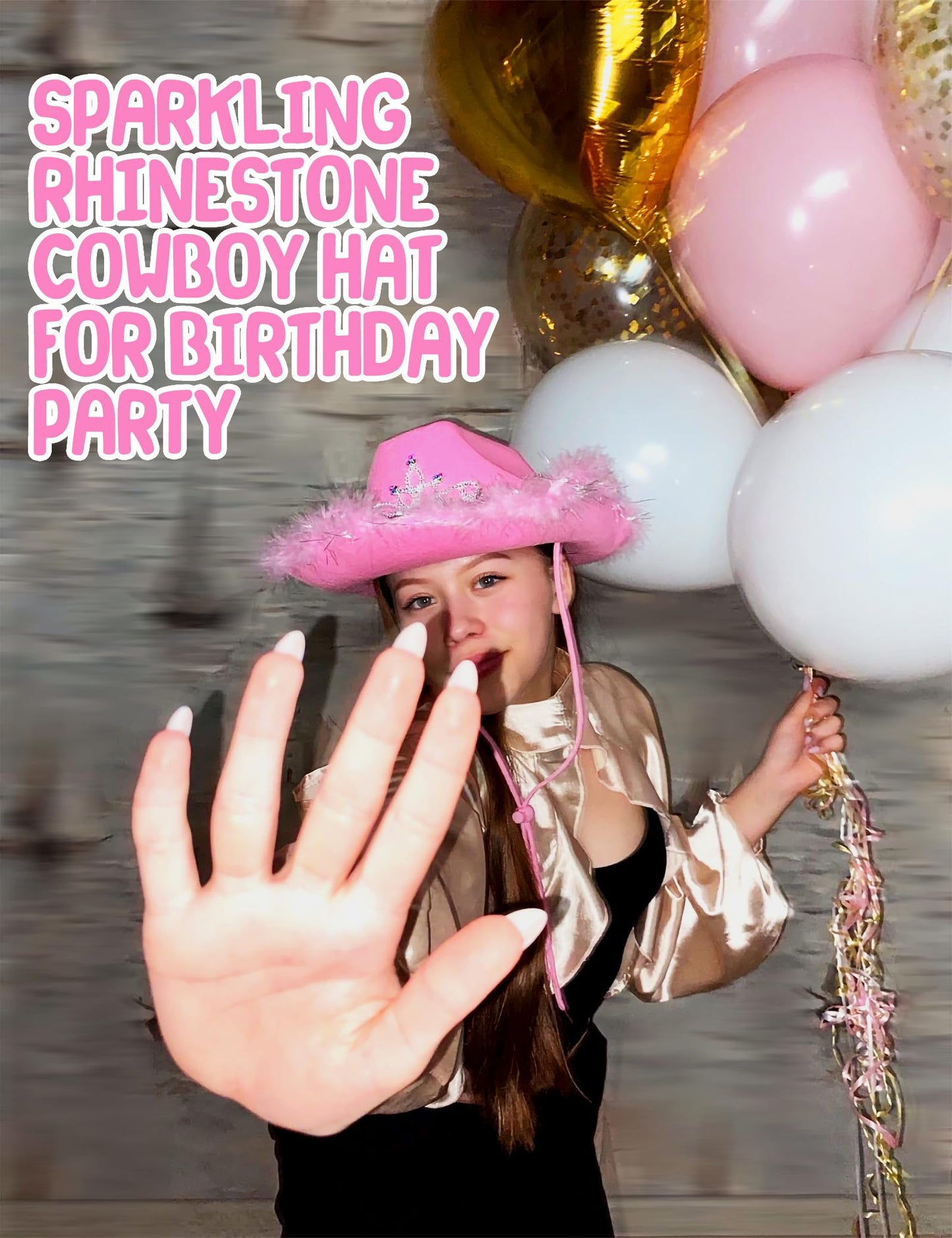 JICASTO Cowboy Hat Pink Cowgirl Hat with Color LED Light Tiara Crown for Girls Rodeo Party Hats with Heart Glasses