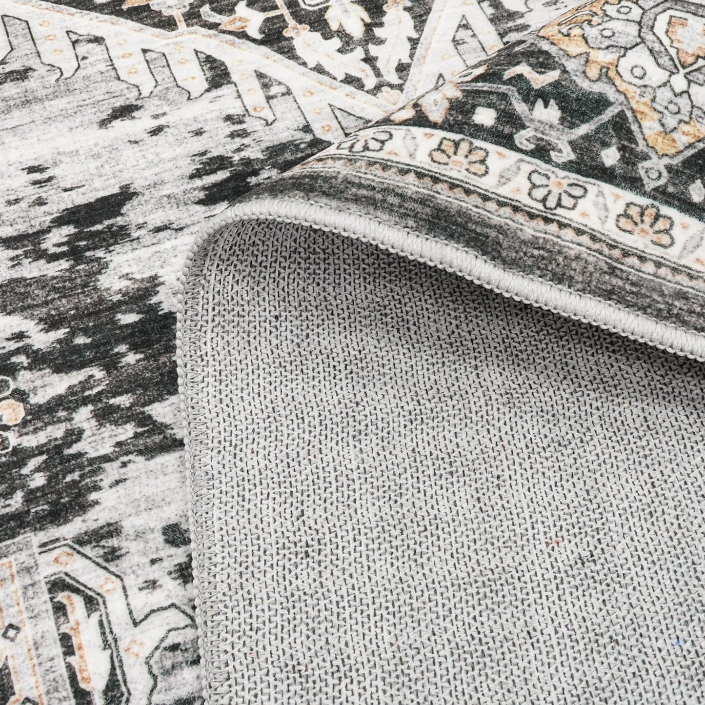 Washable Rugs 10x14 Area Rug: Large Rugs for Living Room - Oriential Distressed Printed Floral Carpet - Non Slip with Rubber Backing Area Rug 10'x14' Black
