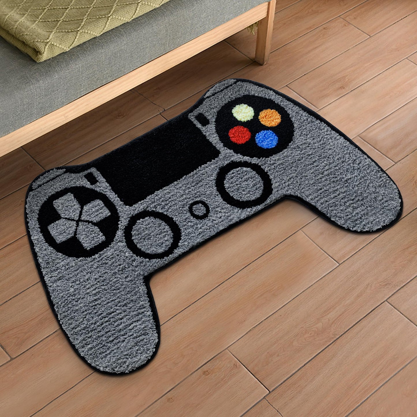 Isyorefam Black Games Console Tufted Rug, Funny Gaming Mat Gamepad Rugs, Game Controller Shaped Home Décor Carpet, Cool Gamer Non-Slip Washable Soft Absorbent 20"x32" Area Rug