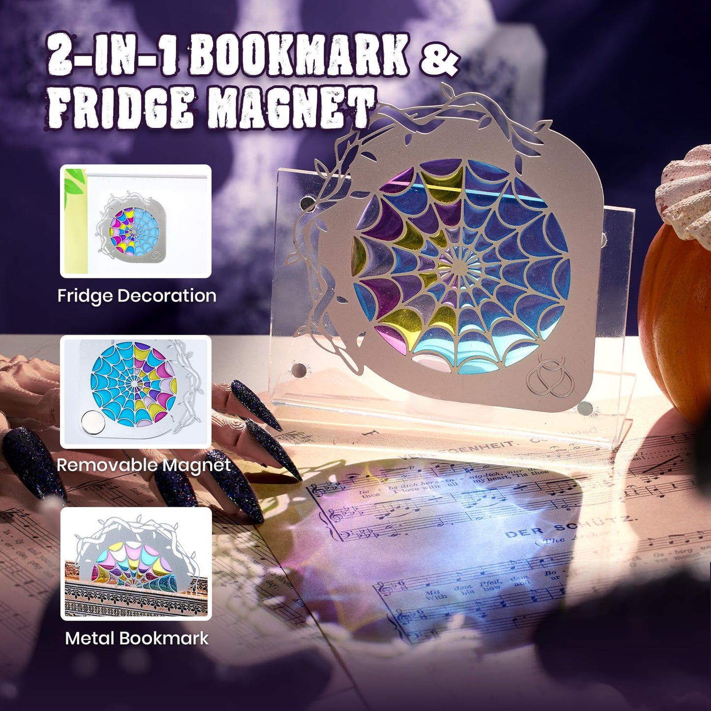 beetles Scream On Halloween Limited Box, Halloween Gel Polish Kit with UV Light, Black Orange Dark Purple Cat Eye Polish With Nail Tips Nail Sticker Manicure Kit Salon DIY Nail Art Gift Set