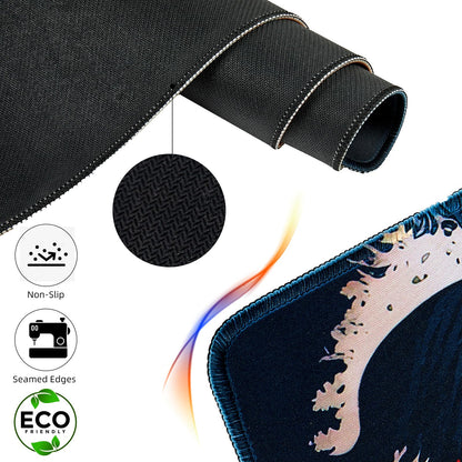 Hopipad Japanese Sea Waves Large Gaming Mouse Pad for Desk, Desk Mat with Seamed Edges, Waterproof Desk Pad, Non-Slip Rubber Base, 31.5x11.8 Inch Keyboard Pad Computer Mat, Big XL Mousepad