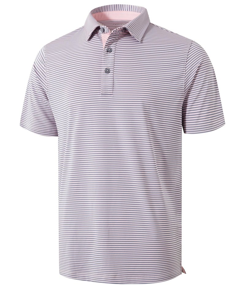 YAMXDM Golf Shirts for Men Moisture Wicking Short Sleeve Performance Sport Casual Striped Collared Mens Polo Shirt Pink Grey XL