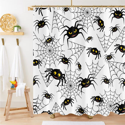 LFEEY Funny Halloween Shower Curtain Kids, Black White Creepy Spider Web Shower Curtain 72X72 Inches Halloween Bathroom Decor Waterproof Polyester Fabric with Hooks