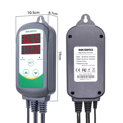 Inkbird ITC-308 Digital Temperature Controller 2-Stage Outlet Thermostat Heating and Cooling Mode Carboy Homebrew Fermenter Greenhouse Terrarium 110V 10A