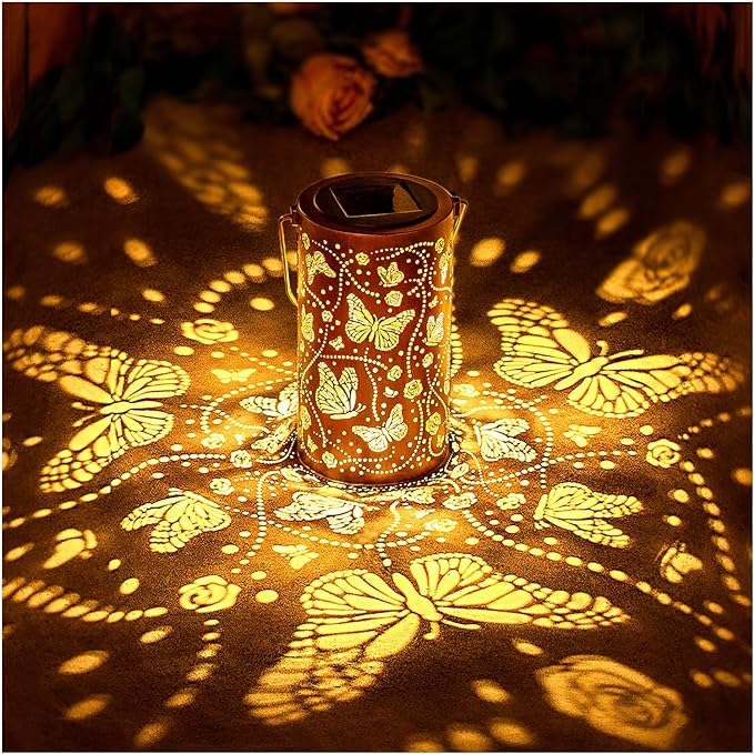 Butterfly Solar Lanterns Outdoor Waterproof Hanging Solar Lights Butterfly Gifts for Women Men Metal Decorative LED Lanterns for Garden Decor,Yard,Patio,Lawn,Tabletop,Pathway,Landscape
