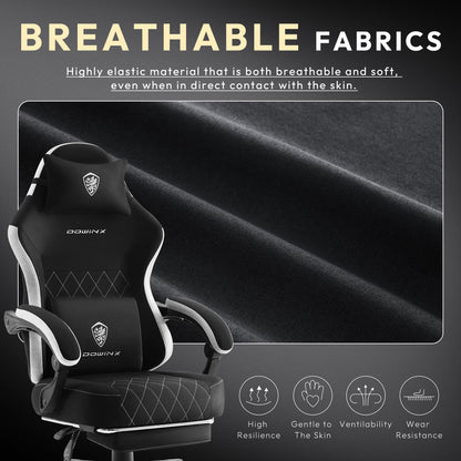 Dowinx Gaming Chair, Breathable Fabric Computer Chair with Pocket Spring Cushion, Ergonomic Massage Gamer chair with Lumbar Support and Footrest, Height Adjustable Office Game chairs for Adults, Black