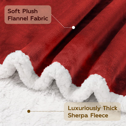 BEAUTEX Sherpa Fleece Throw Blankets, Soft Fluffy Flannel Plush Blanket and Throw, Fuzzy Cozy Red Cuddle Blankets for Couch Bed Sofa Adults (50" x 60", Wine)