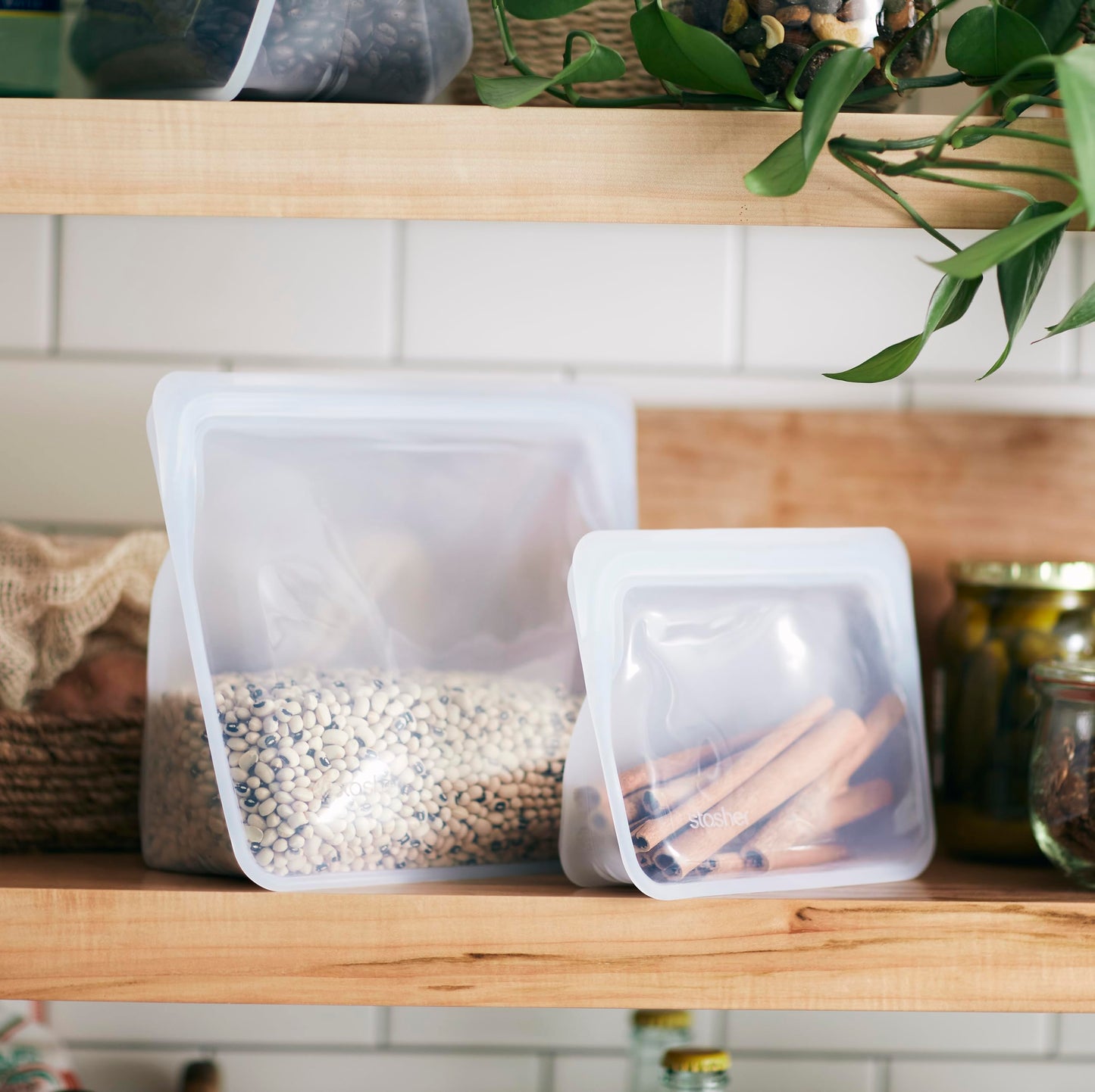 Stasher Premium Silicone Reusable Food Storage Stand-Up Mid Bag, Clear, Microwave, Sous Vide, Dishwasher, Oven and Freezer Safe, BPA Free, Leak-free, Eco-friendly, 56 Oz