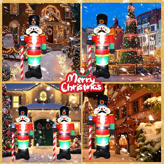 8 FT Giant Christmas Inflatables Nutcracker Outdoor Decorations, Nutcracker Soldier Inflatable with Led Lights Xmas Blow up Yard Decorations for Square Lawn Garden Patio Holiday Party Decor