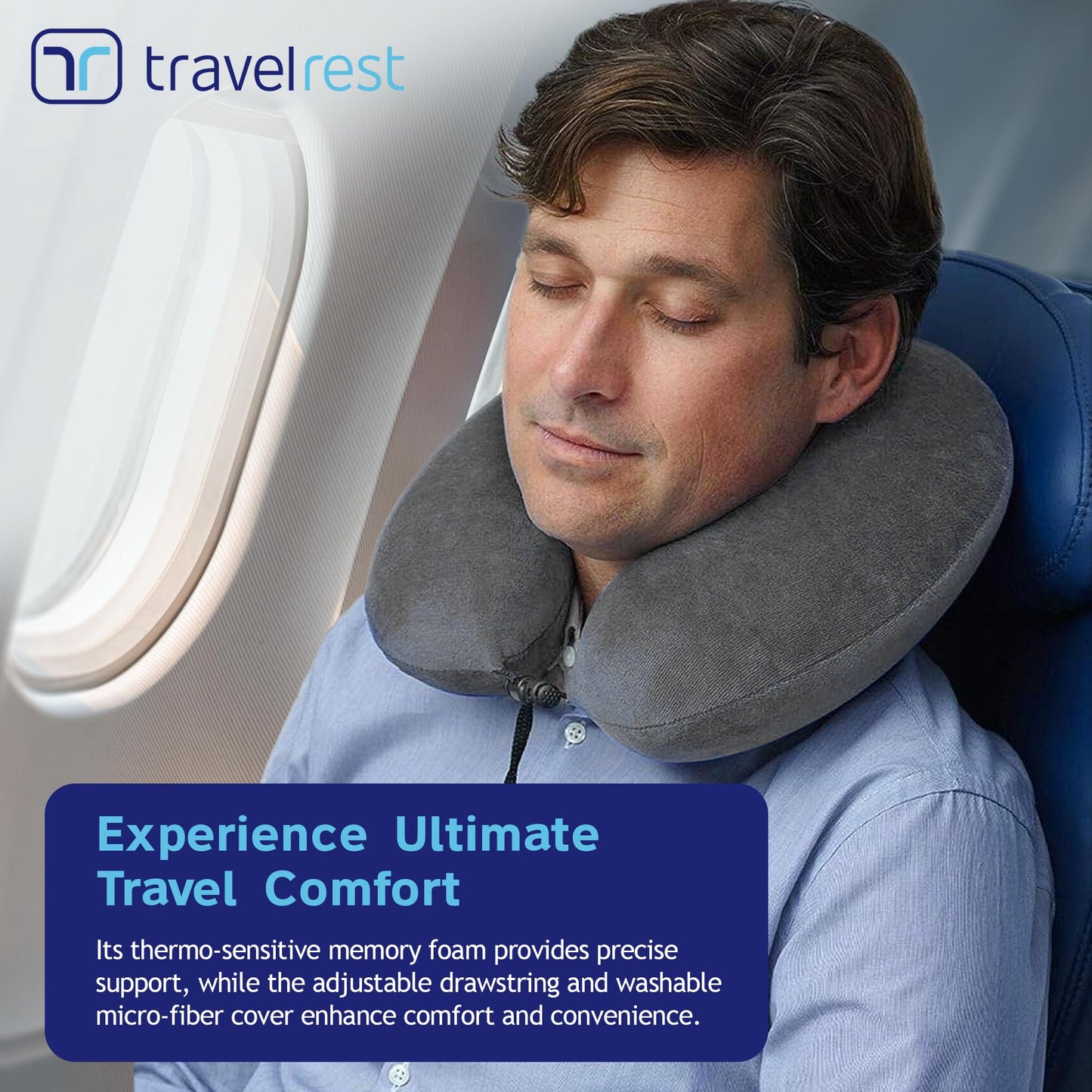 TRAVELREST Nest Neck Pillow Travel Essentials - Memory Foam Pillow and Patented Design, Support for Long Flights, Travel Accessories, Comfortable and Compact, Washable, Attaches to Luggage - Gray