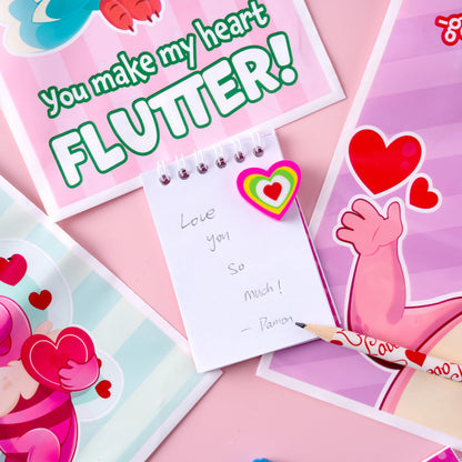 JOYIN 24packs Valentines Day Stationery Gifts, 96pcs Party Favor with Pencil, Erasers, Notebook & Bags for Kids School Classroom Exchange Supplies