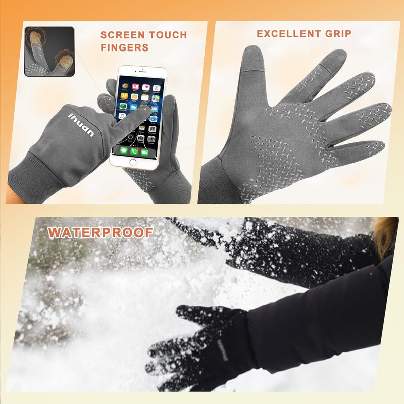 Winter Warm Snow Ski Gloves for Men Women Waterproof Running Cycling for Cold Weather, Thermal Windproof Material and Touch Screen Finger for Driving Snowboarding