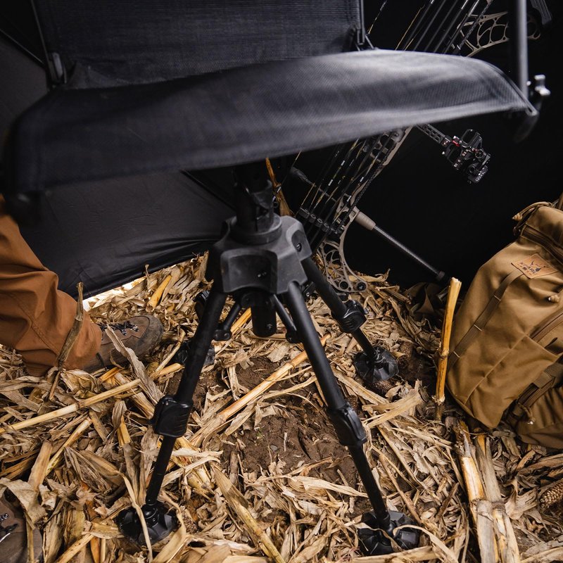 Muddy Swivel Ground Seat with Adjustable Legs - Durable Foldable Portable Hunting Outdoor 360 Degree Flex-Tek Seat with Integrated Armrests & Removable Carry Strap, 300 Lbs. Maximum Capacity