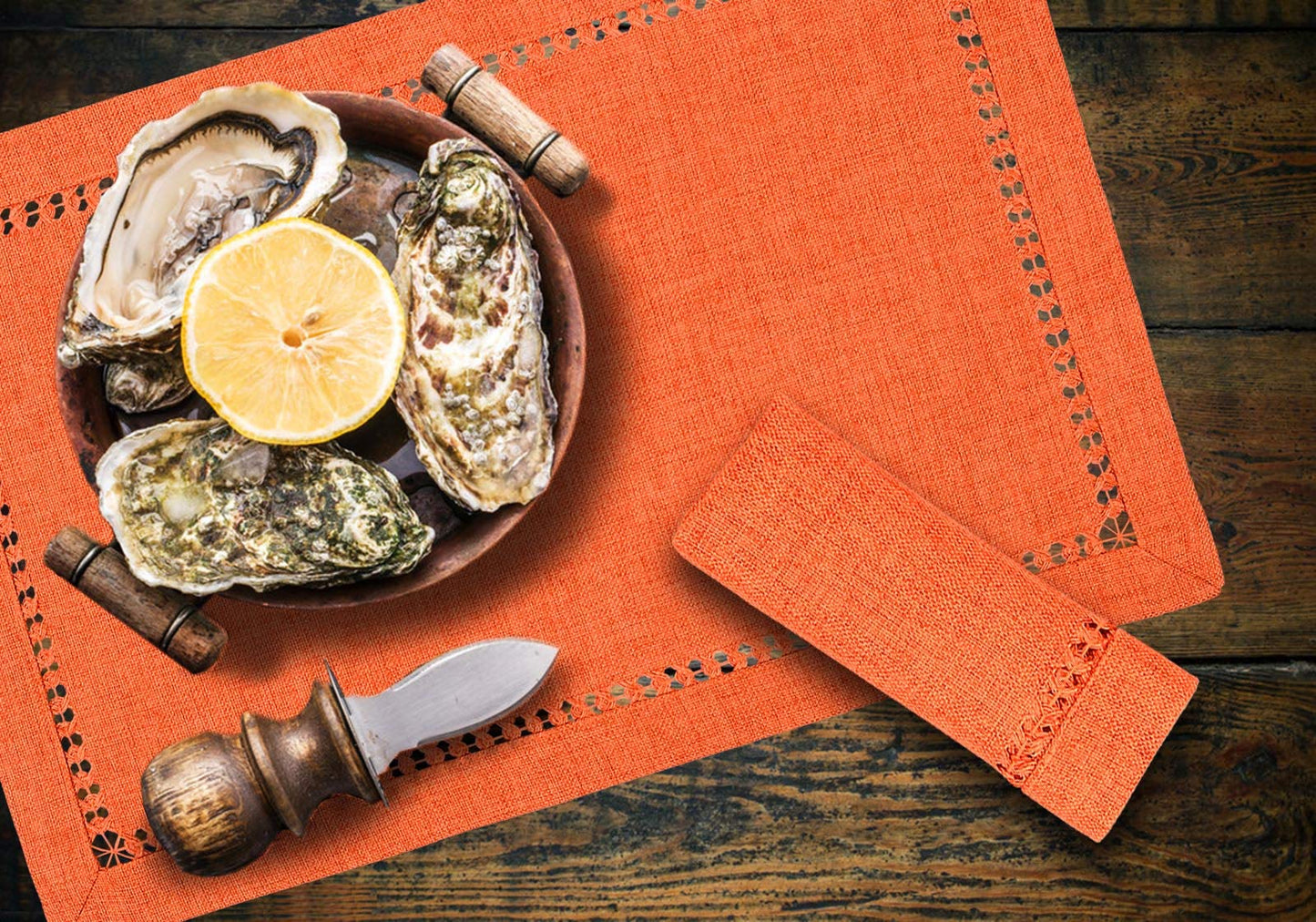 Grelucgo Set of 6 Orange Table Placemats for Halloween Thanksgiving Fall Autumn Holidays, Rectangular 12 by 18 Inch