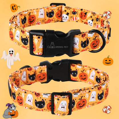 ARING PET Halloween Dog Collar-Cute Pumpkin Dog Collar for Small Dogs, Adjustable Halloween Ghost Dog Collars for Small Medium Large Female and Male Dogs