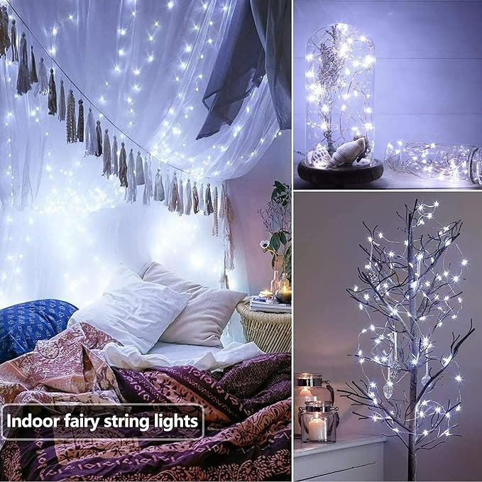 Joomer Battery String Lights, 4 Pack Total 64FT 200 LED Battery Operated String Light, Twinkle Fairy Lights with Timer for Home, Garden, Store, Party, Holiday, Indoor Decor(White)