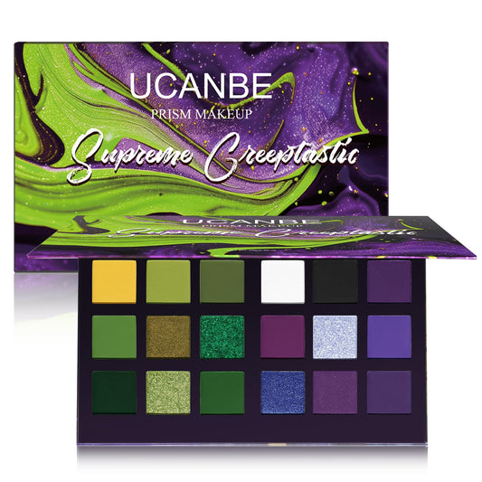 Green Purple Goth Eyeshadow Palette Makeup- 18 Colors Matte Shimmer Metallic Bright & Dark Smoky Gothic Eye Shadows for Halloween Christmas Grinch Witch Beetle-juice Ursula SFX Cosplay Costume Make Up