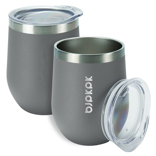 BJPKPK 2 pcs 12oz Insulated Wine Tumblers, 12oz Double Wall Vacuum Coffee Mugs with Lid, Unbreakable Stainless Steel Wine Glasses, Insulated Coffee Cups for Home & Outdoor, Gray