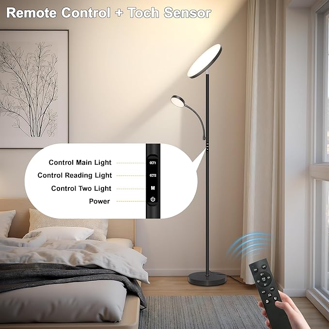 Floor Lamp-42W/4200LM Super Bright Floor Lamp,Dimmable 2-in-1 LED Standing Lamp with Reading Light,69" Tall Standing Lamp with Remote & Touch Control,Modern Floor Lamps for Bedroom,Living Room,Office