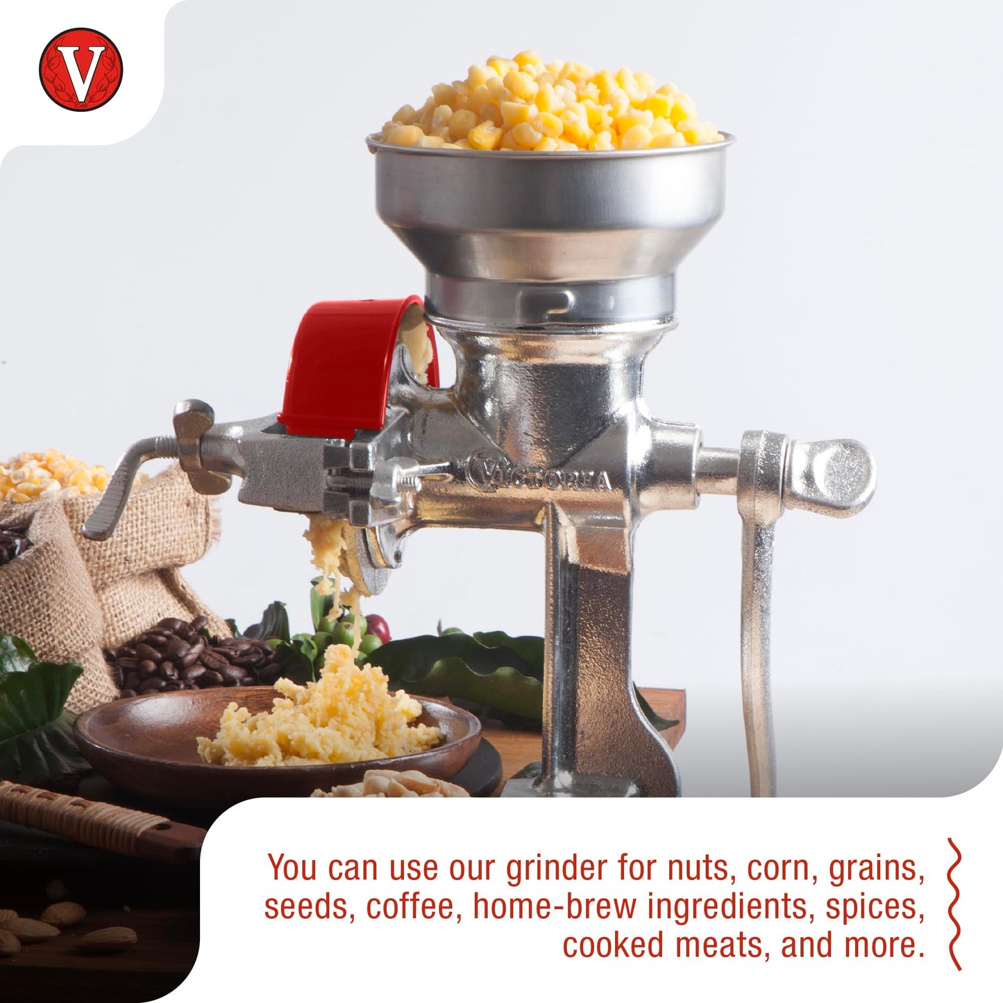 Victoria Manual Cast Iron Grain Mill with High Hopper, Premium Corn-Grinding Mill and Grain Grinder, Made in Colombia
