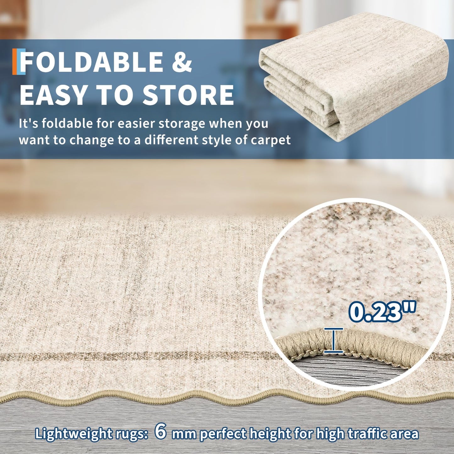 GarveeHome Scalloped Washable Kitchen Runner Rug 2x8, Beige Runners for Hallway, Non Slip Boho Soft Bathroom Throw Mat Bordered Carpet Runner for Laundry Entryway Bedroom 2 ft x8 ft Beige
