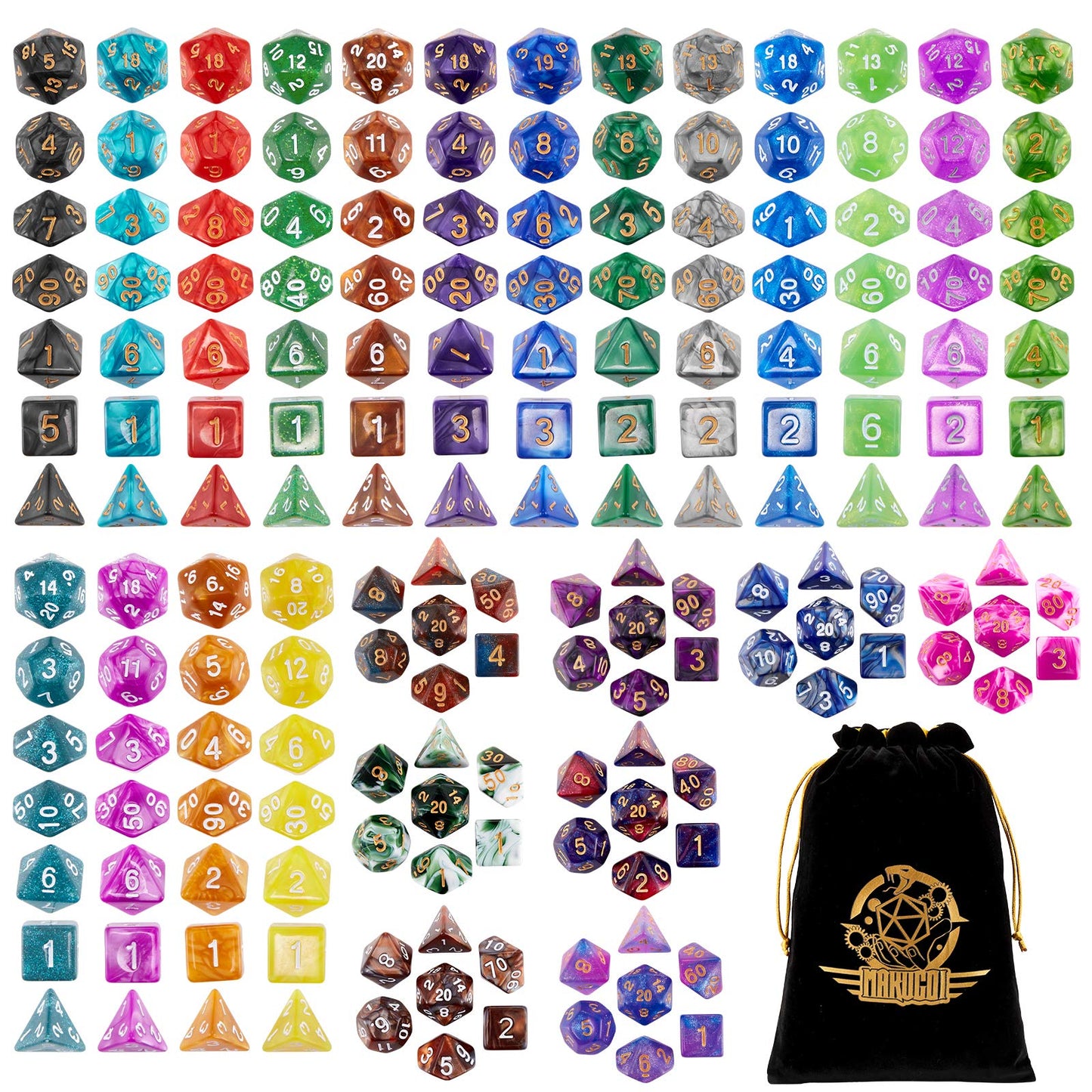 DND Dice Set, 25 X 7 Polyhedral Dice (175 Pieces) for Dungeons and Dragons DND RPG MTG Table Game D4 D6 D8 D10 D12 D20 25 Colors Dice with 1 Large Flannel Bag