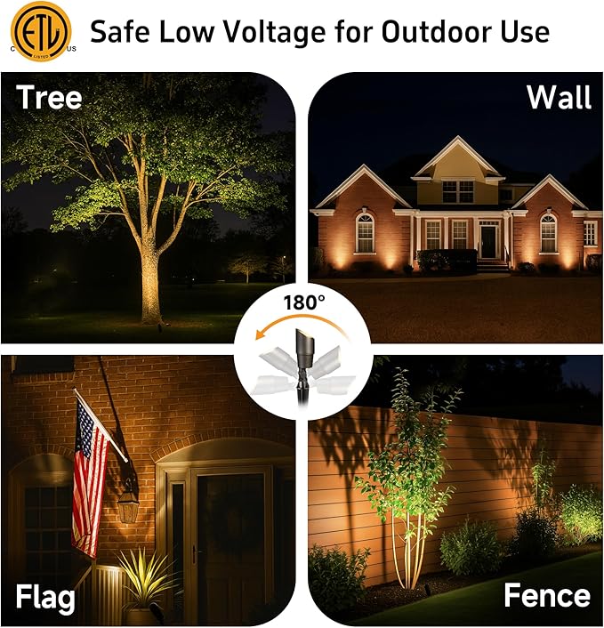 Gardenreet LED Low Voltage Spotlight - 12V AC/DC Bronze Outdoor Light Fixture, Brass Landscape Lights Hardwired, Weather Proof for Wall Wash Flag Without Bulbs (10 Pack)