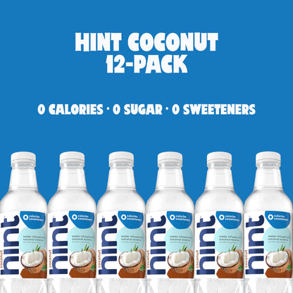 Hint Fruit-Infused Bottled Water, Coconut - Sugar Free Flavored Water with Zero Calories, Naturally Flavored, and No Artificial Sweeteners - 16 Fl Oz (Pack of 12)