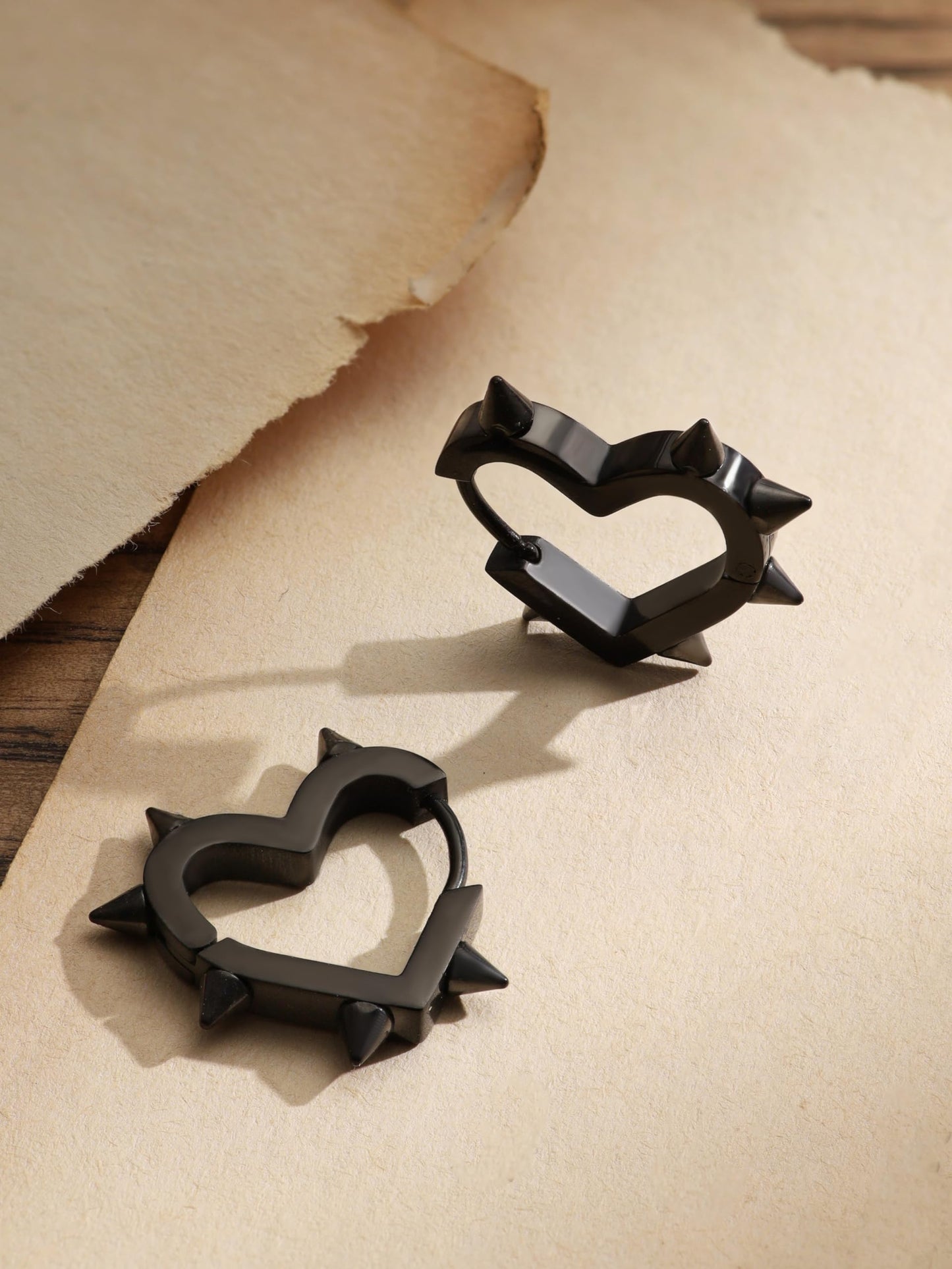 Sacina Huggie Hoop Black Spike Heart Earrings, Gothic Punk Grunge Emo Y2k Earrings, Goth Jewelry, Christmas Jewelry Gift For Women