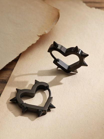 Sacina Huggie Hoop Black Spike Heart Earrings, Gothic Punk Grunge Emo Y2k Earrings, Goth Jewelry, Christmas Jewelry Gift For Women