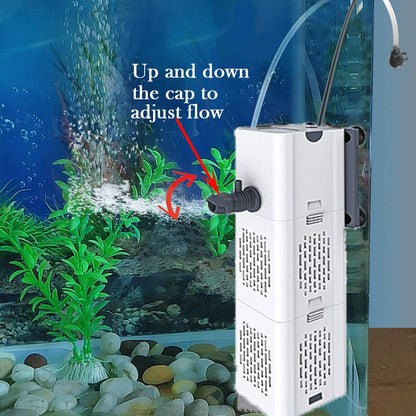 Quiet Fish Tank Filter 4-in-1 Internal Aquarium Filter,500L/H Submersible Water Pump Oxygen Aeration Wave Maker Water Change for Betta, Turtle, Pond Fish, Garden (6W 500L/H)