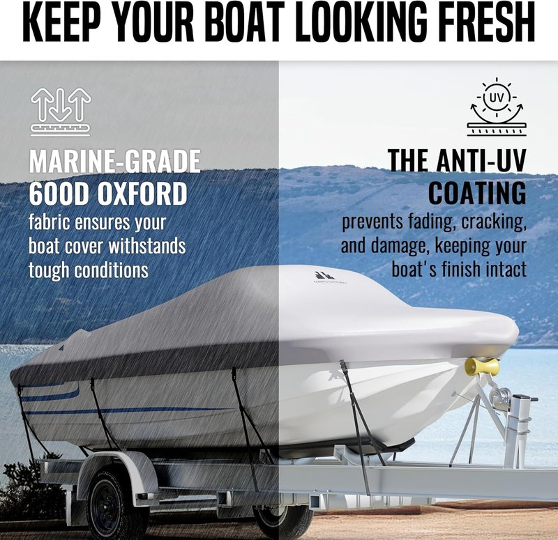 Heavy-Duty Waterproof Boat Cover 20-22 ft | 600D Oxford Marine Grade Polyester for V-Hull, Bass, Jon & Pontoon Boats