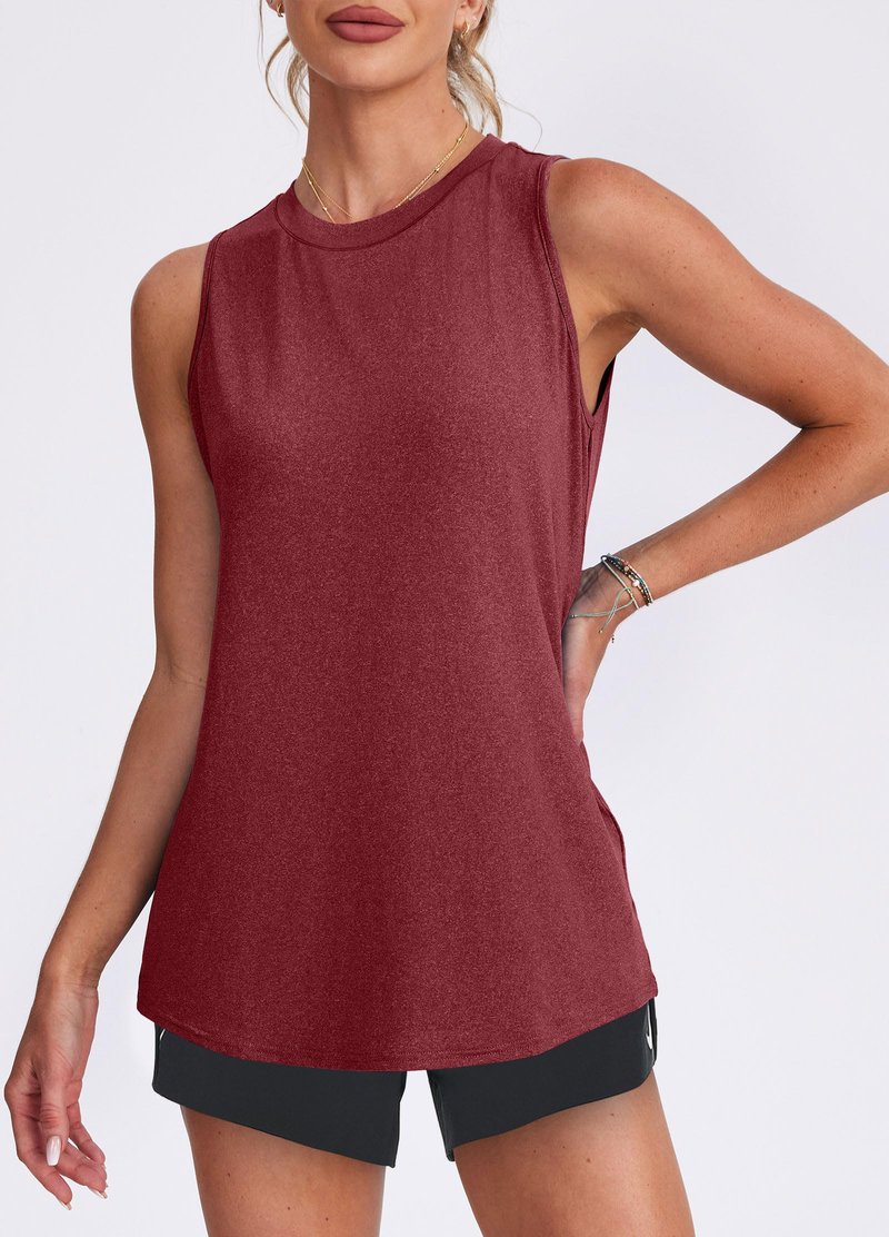 XIEERDUO Beach Vacation Clothes for Women Workout Tank Tops Yoga Shirts Athletic Running Sleeveless Gym Clothes Red Brown M