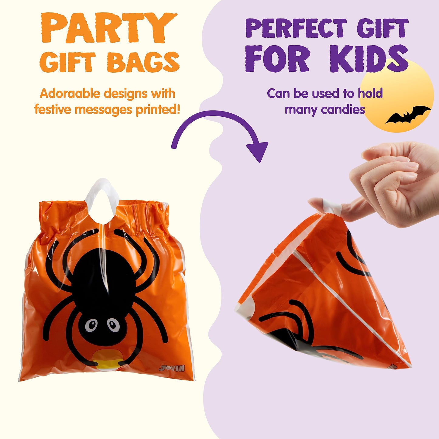 JOYIN 96 Pcs Halloween Drawstring Candy Bags, Small Trick or Treat Goodie Bags Bulk, 6 Designs Halloween Plastic Gift Bag for Kids Trick or Treating, Boys Girls Party Favors Supplies, Classroom Gifts