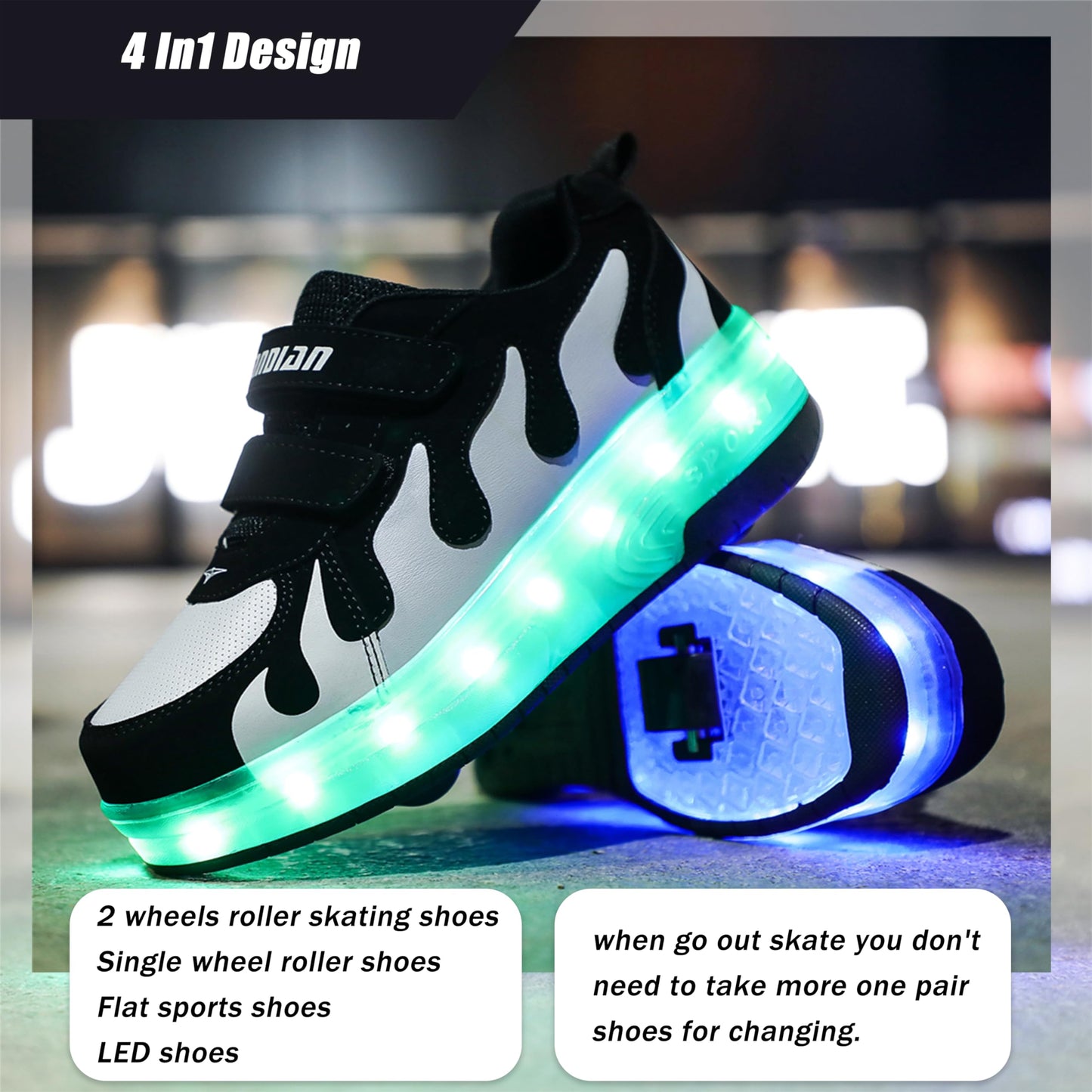 AIkuass Boys Roller Shoes LED Sneakers with Wheels Kids Skate Shoes Gifts for Christmas Birthday Children Day