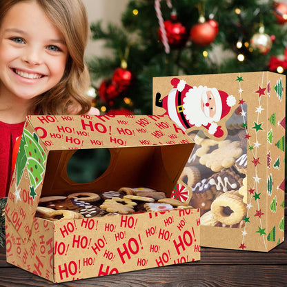 Party Funny 12 Christmas Cookie Boxes -Large Holiday Bakery Food Container for Gift Giving with 80 Count Christmas Foil Gift Stickers