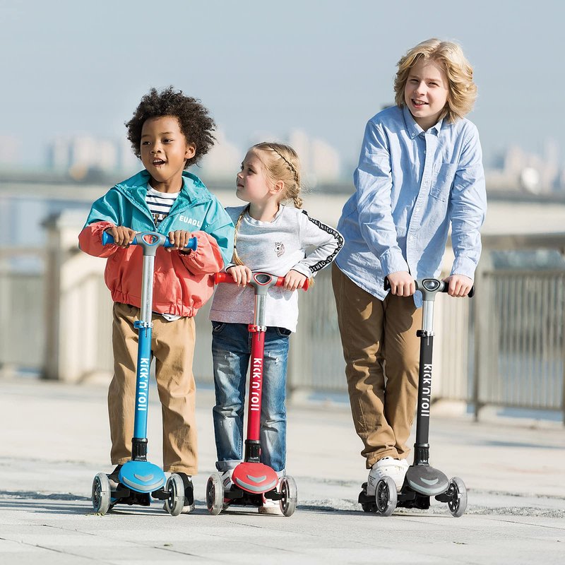 Kicknroll Kids Kick Scooter 2-in-1 Light Up 3 Wheel Scooters with 4 Levels Adjustable Handlebar, Folding Seat, Extra Wide No-Slip Deck for Girls Boys Ages 3-8 Years Old Max 110 Lbs
