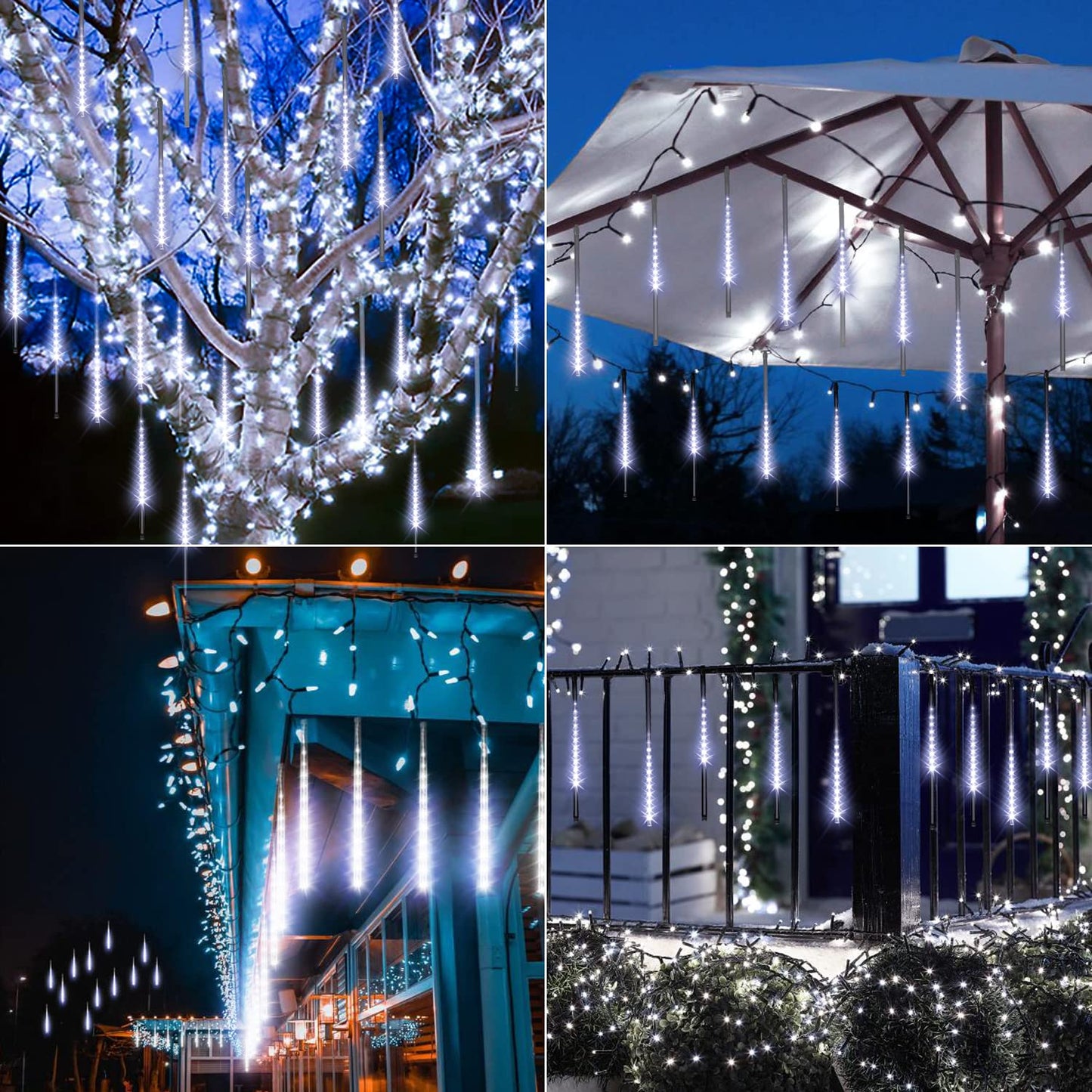 Blingstar Meteor Shower Lights - 10 Tube 16 Inch 360 LED Solar Powered Waterproof Falling Rain Lights in Cool White - Perfect for Outdoor Christmas & Halloween Decoration