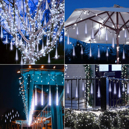 Blingstar Meteor Shower Lights - 10 Tube 16 Inch 360 LED Solar Powered Waterproof Falling Rain Lights in Cool White - Perfect for Outdoor Christmas & Halloween Decoration