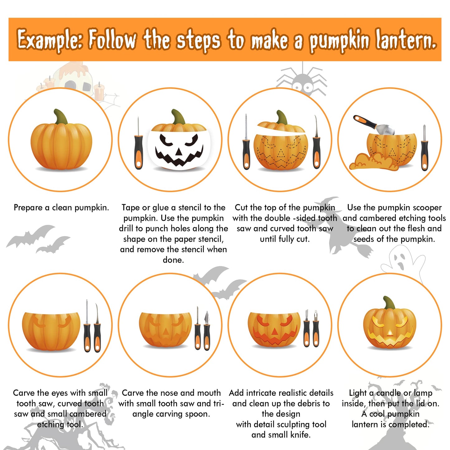 Shuttle Art 20 PCS Halloween Pumpkin Carving Kit, 10 PCS Professional Heavy Duty Stainless Steel Pumpkin Carving Tools with 10 Pumpkin Stencils and Carrying Case, Safe and Durable for Kids Adults