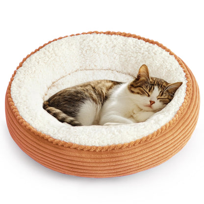 Love's cabin Round Donut Cat and Dog Cushion Bed, 20in Pet Bed for Cats or Small Dogs, Anti-Slip & Water-Resistant Bottom, Super Soft Durable Fabric Pet beds, Washable Luxury Cat Dog Bed Orange Stripe